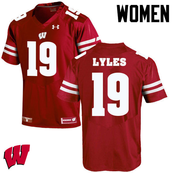 Women Winsconsin Badgers #19 Kare Lyles College Football Jerseys-Red - Click Image to Close
